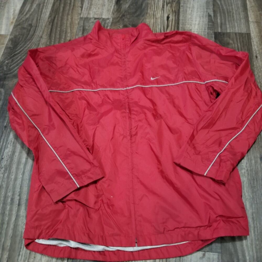 Vintage Nike Windbreaker Youth‎ XL (16-18) Full Zip Jacket Red Gray Stripe Y2K